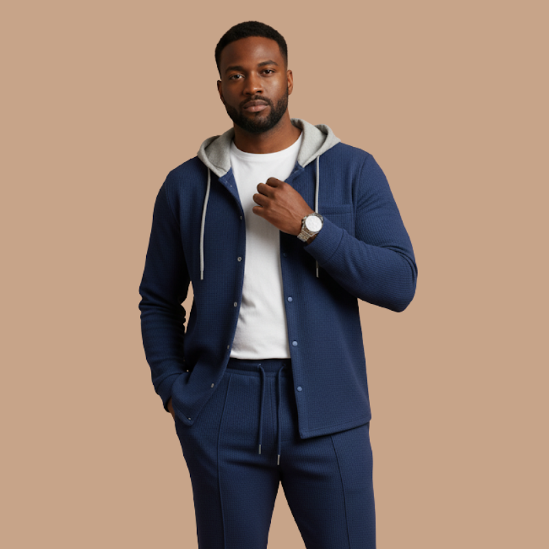 Men’s Hooded Cardigan & Trousers Set – Modern Autumn Casualwear