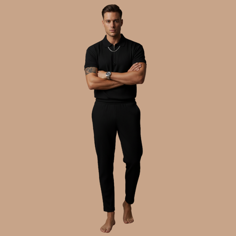 Men’s Short-Sleeve Collar & Pants Set – European & American Style