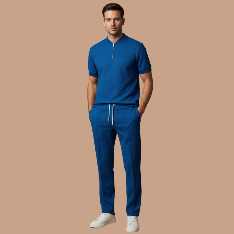 Waffle Collar Polo Shirt Set – Stylish Everyday Outfit
