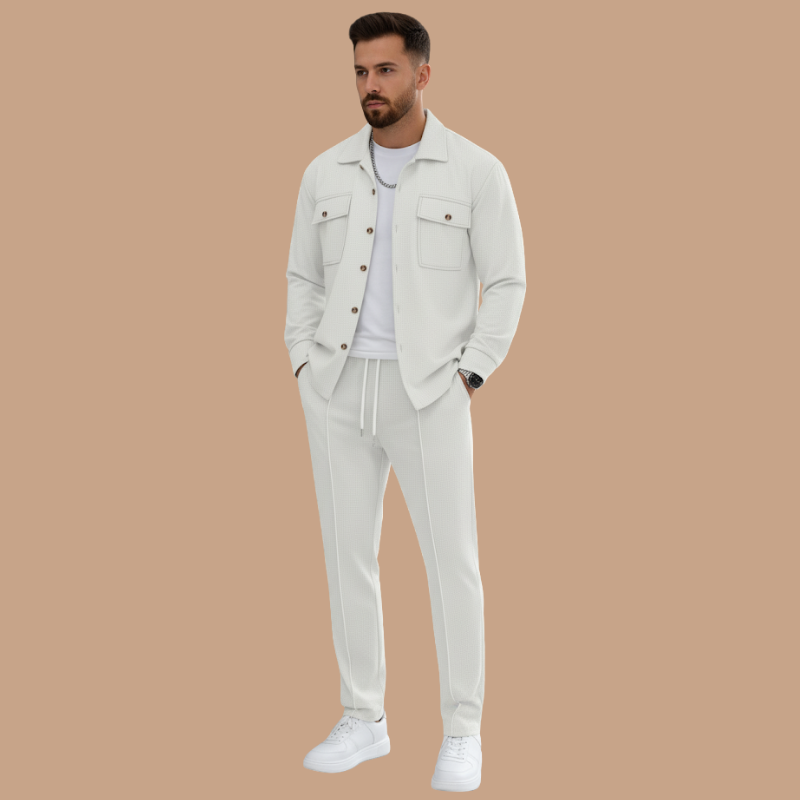 Men’s Check Workwear Set – Comfortable Lapel Jacket & Pants