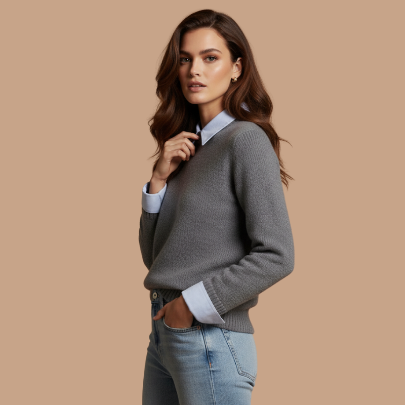 Contrast-Collar Knit – Autumn Effortless Chic