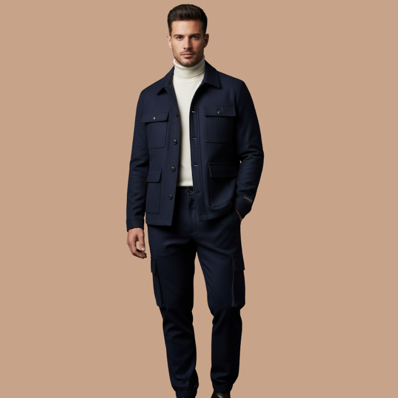 Retro Work Jacket & Multi-Pocket Pants – Stylish Men’s Ensemble