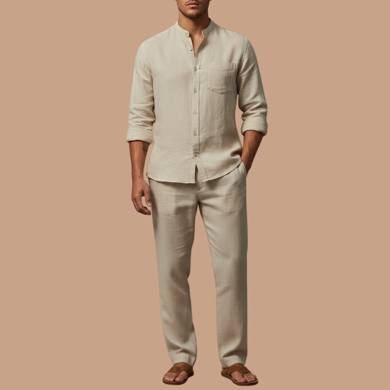 Men’s Linen Shirt & Trousers Set – Breathable Casual Elegance