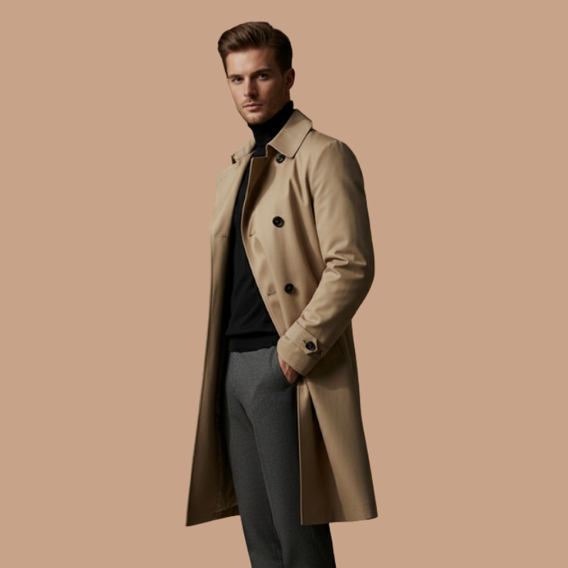 Mid-Length Leather Coat – Refined Comfort & Style