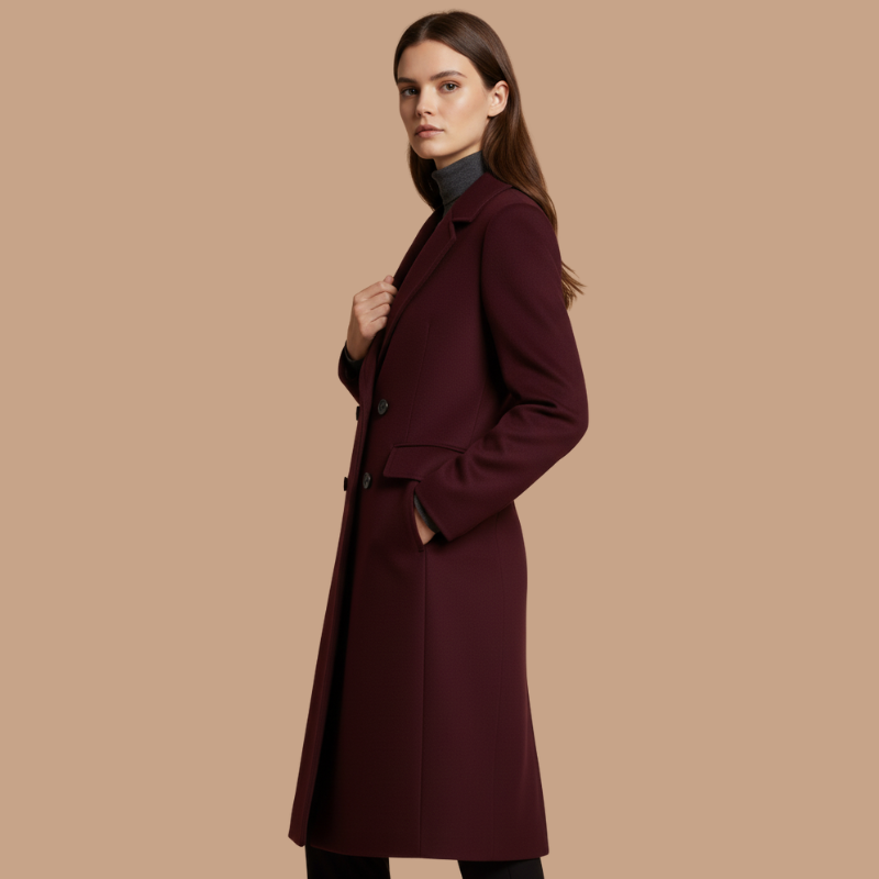 Women's Burgundy Wool Coat – Timeless British Elegance for the Cold Season