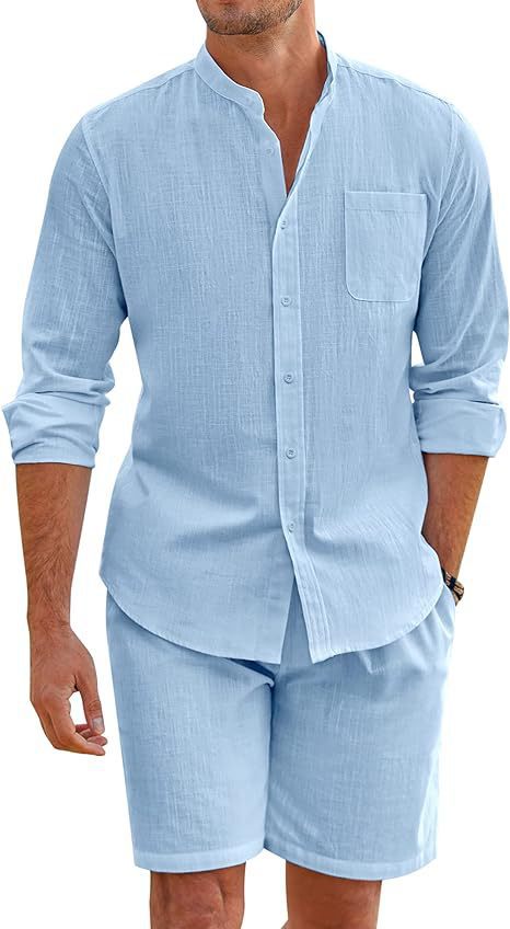 Men’s Premium Summer Set | Long Sleeve Button-Up Shirt & Shorts Co-Ord | Smart Casual Holiday Outfit