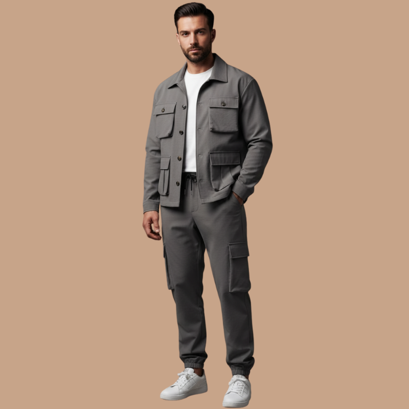 Retro Work Jacket & Multi-Pocket Pants – Stylish Men’s Ensemble
