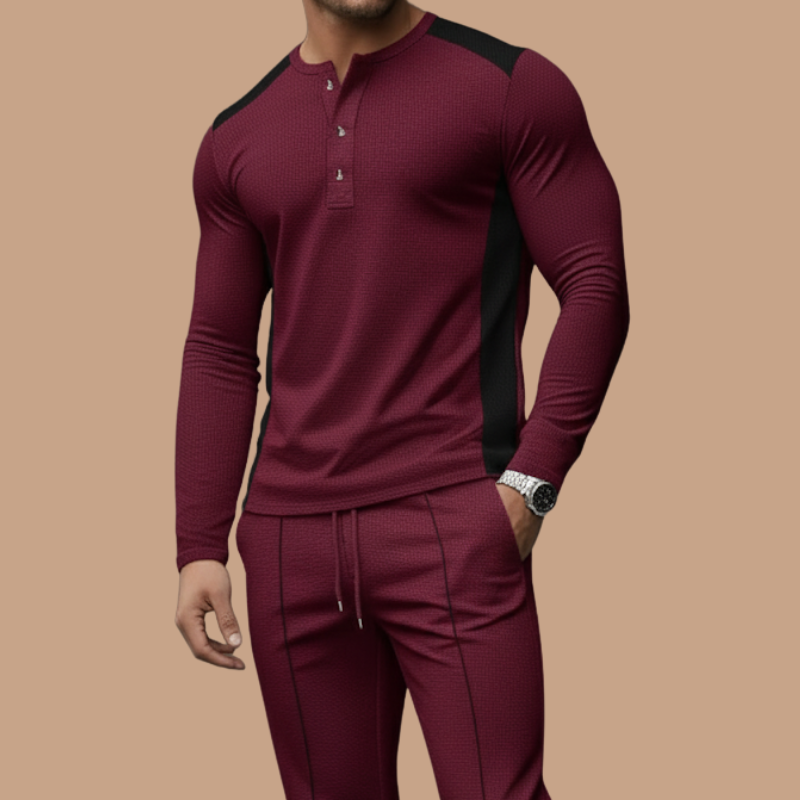 Autumn Men’s Two-Piece Set – High Collar Casual Elegance