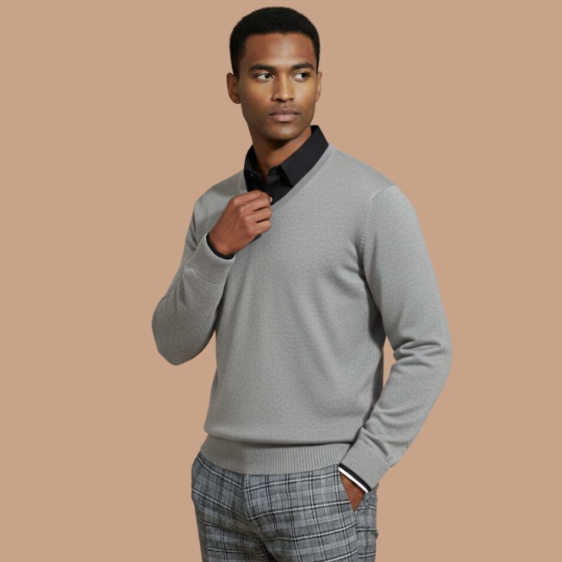 Cashmere-Cotton V-Neck – Business Casual Kni