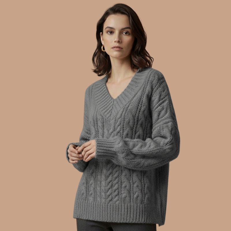 V-Neck Cable Knit Sweater – Autumn/Winter Luxe