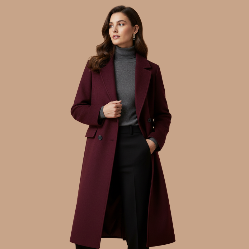 Women's Burgundy Wool Coat – Timeless British Elegance for the Cold Season