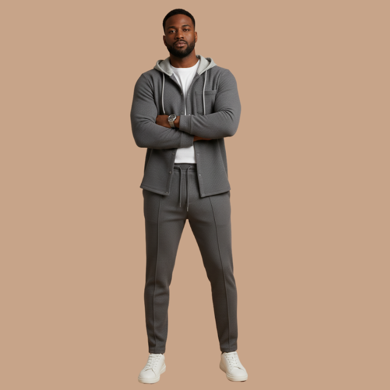 Men’s Hooded Cardigan & Trousers Set – Modern Autumn Casualwear