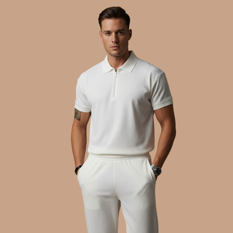 Men’s Short-Sleeve Collar & Pants Set – European & American Style