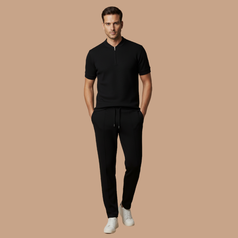 Waffle Collar Polo Shirt Set – Stylish Everyday Outfit