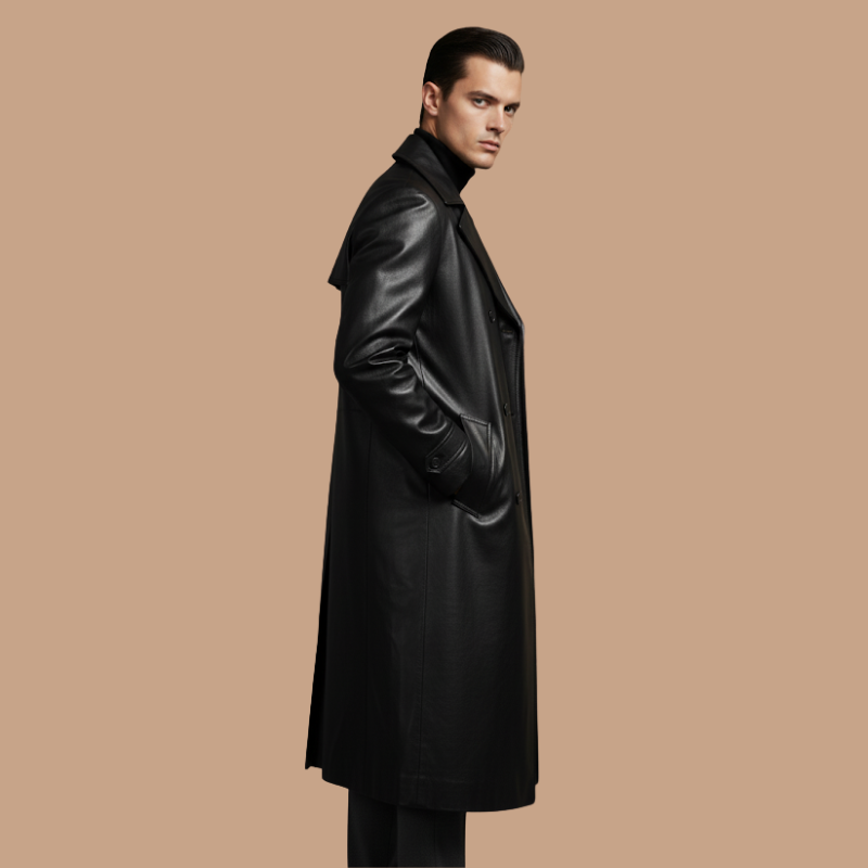 Mid-Length Leather Coat – Refined Comfort & Style