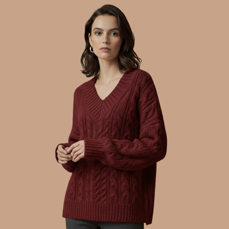 V-Neck Cable Knit Sweater – Autumn/Winter Luxe