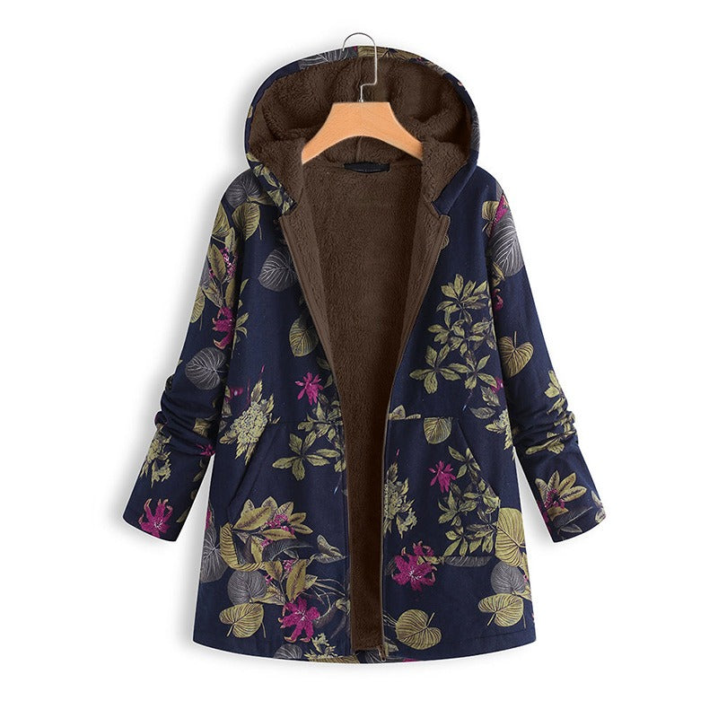 Traf Coat Jacket For Women's Clothing Windbreaker Clothes Winter New Women's Printed Hooded Long Sleeve Vintage Coat