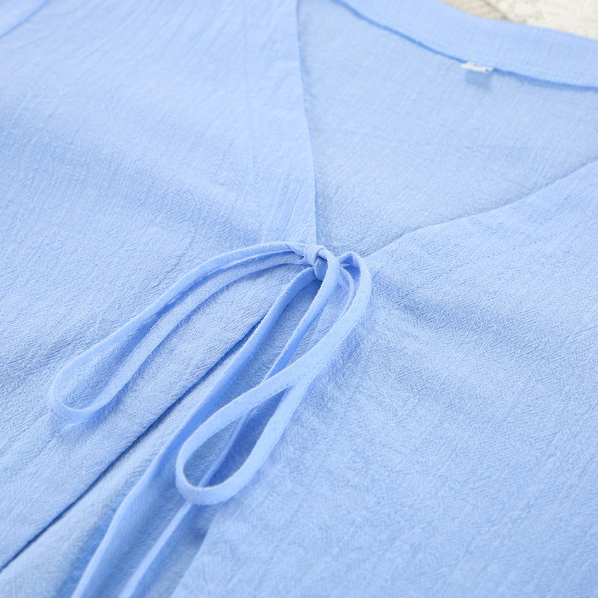 Women’s Premium Summer Set | Tie-Front Long Sleeve Top & Shorts Co-Ord | Elegant Casual Outfit