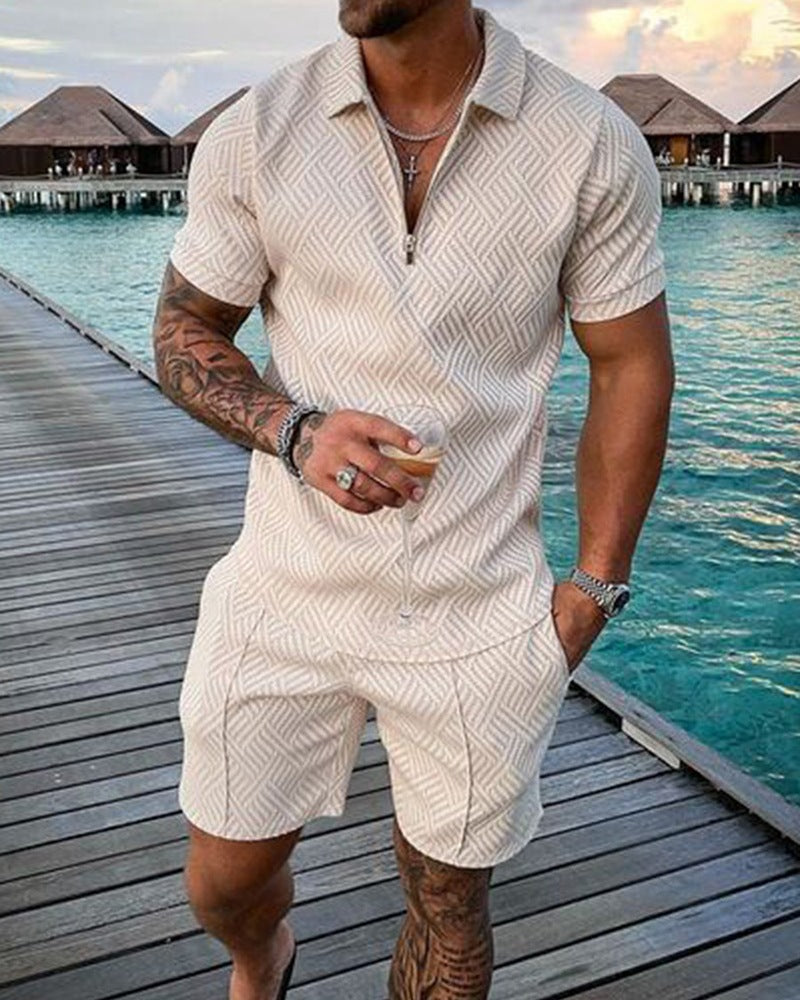 Men’s Premium Summer Set | Short Sleeve Zip Polo & Shorts Co-Ord | Stylish Casual Holiday Outfit