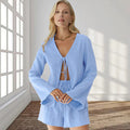 Women’s Premium Summer Set | Tie-Front Long Sleeve Top & Shorts Co-Ord | Elegant Casual Outfit