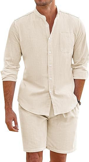 Men’s Premium Summer Set | Long Sleeve Button-Up Shirt & Shorts Co-Ord | Smart Casual Holiday Outfit