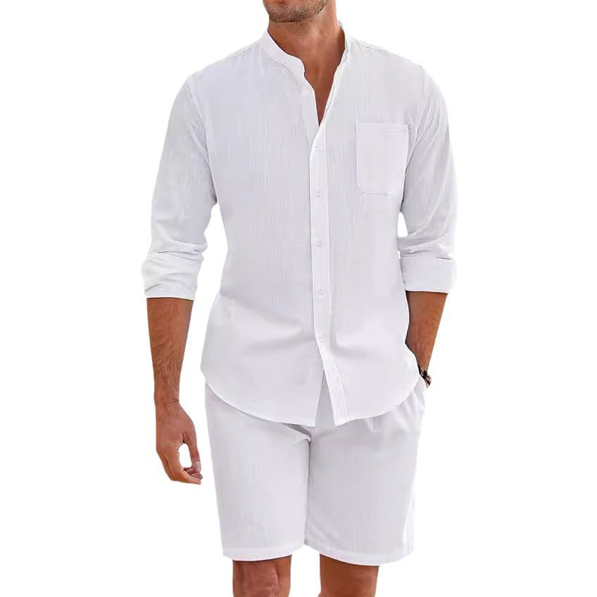 Men’s Premium Summer Set | Long Sleeve Button-Up Shirt & Shorts Co-Ord | Smart Casual Holiday Outfit