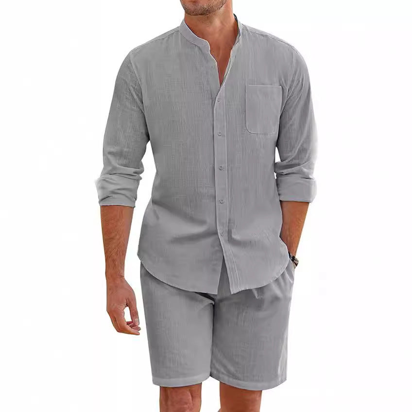 Men’s Premium Summer Set | Long Sleeve Button-Up Shirt & Shorts Co-Ord | Smart Casual Holiday Outfit
